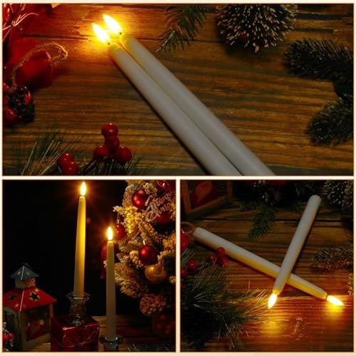 6 Pcs Flameless Ivory Taper Candles Bulk Flickering LED Candles, Ivory - Image 3