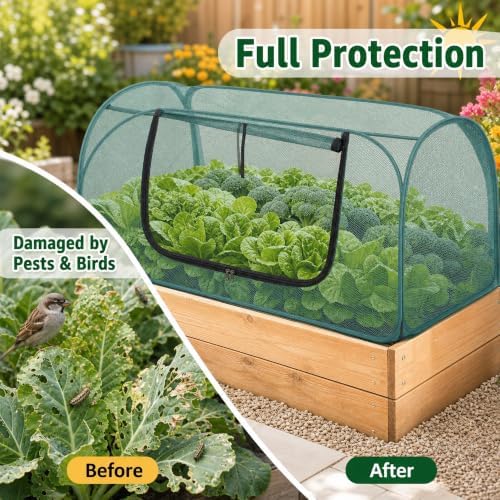 2Pack Garden Covers for Raised Beds, Pop Up Mesh Plant Covers for Outdoors, 30% Sunblock Plant Shade Tent, Crop Cage for Seedlings Vegetable Against Birds, Animals, with 8 Stakes (45"X22"X16") - Image 3