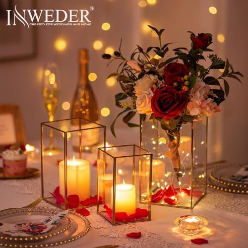 Hurricane Glass Candle Holder: Large Gold Lanterns Set of 3 - Image 4