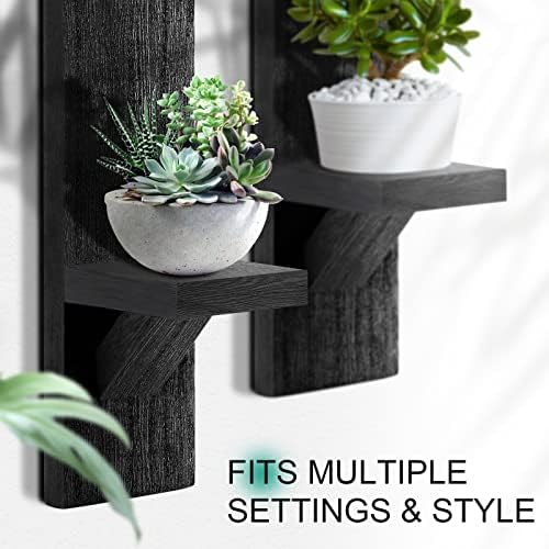 Potchen 4 Set Wall Candle Sconces Wooden Decorative Shelf Mount, Black - Image 4