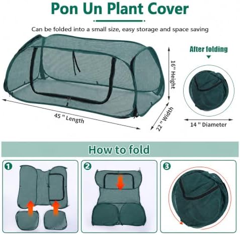 2Pack Garden Covers for Raised Beds, Pop Up Mesh Plant Covers for Outdoors, 30% Sunblock Plant Shade Tent, Crop Cage for Seedlings Vegetable Against Birds, Animals, with 8 Stakes (45"X22"X16") - Image 4