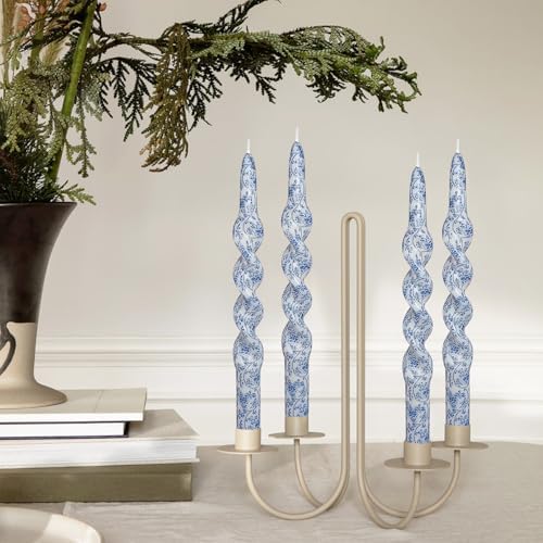 Spiral Print Taper Candles-Blue Floral Unscented Candle Long 10 Inch Flower Tapered Candlestick for Family Gatherings Weddings Restaurant Holiday Decorations Set of 4 - Image 6