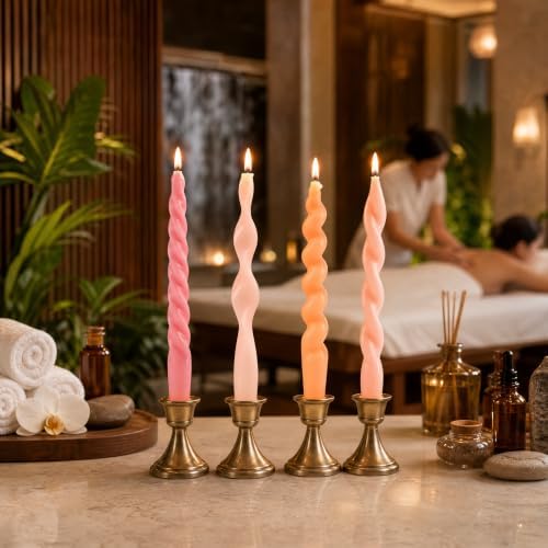 4 Pack Twisted Taper Candles Unscented Dripless Spiral Candlesticks Smokeless Swirl Wax Colorful Decorative Candle Sticks for Wedding Dinner Party Home Decor (Pastel Pink Yellow, 7.8 inch) - Image 4