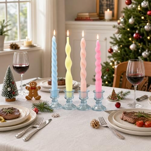 4 Pack Taper Candles Unscented Dripless Spiral Candlesticks Smokeless Swirl Wax Colorful Decorative Candle Sticks for Wedding Dinner Party Home Decor (Pastel Assorted, 7.8 inch, Twisted) - Image 4