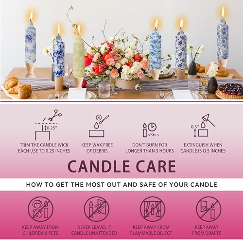 5 inch Short Candle Floral Candle Sticks Printed Candlestick Handmade Unscented Taper Candle 4 Pack Colorful Flower Tapered Candles for Home Dinner Wedding Holiday - Image 6