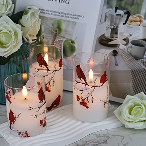Red Bird LED Glass Flameless Candles Battery Operated Remote - Image 3