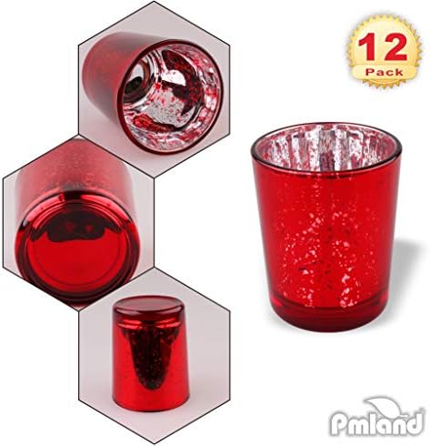 PMLAND Speckled Mercury Glass Votive Candle Tealight Holders - Bulk Pack of 12 Red - Image 3