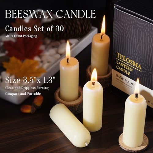 30 Pack Natural Thin Beeswax Pillar Candles, 1.3 inch Wide Dripless Candle - Image 2