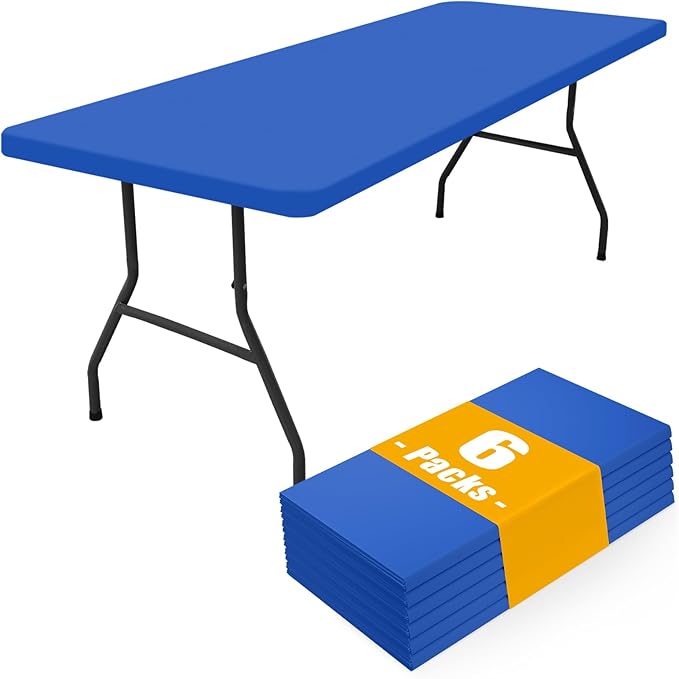 Smiry 6 Pack Rectangle Picnic Table Cloth, Waterproof Elastic Fitted Tablecloths, Washable Polyester Rectangular Patio Table Cover for Camping, Indoor and Outdoor (Blue, 30"x60")