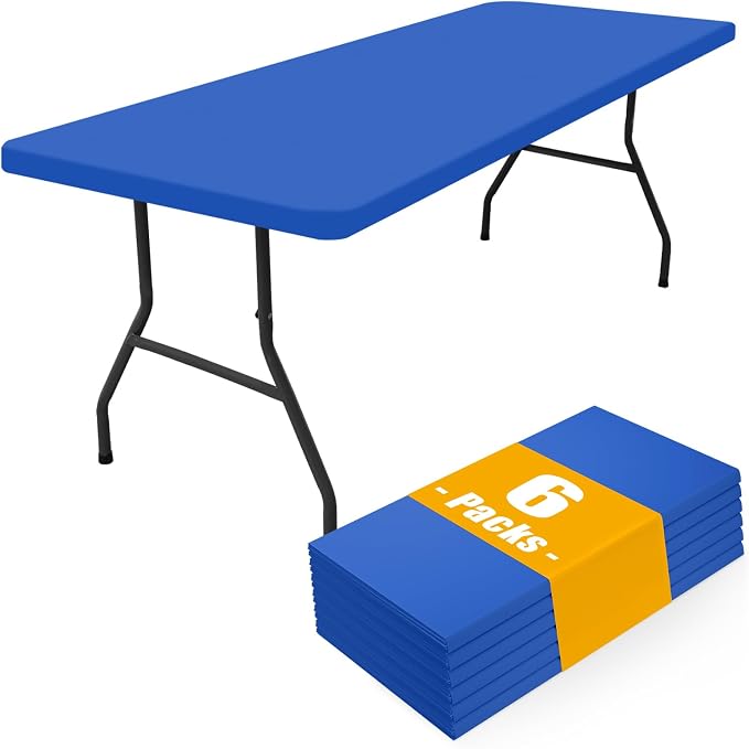 Smiry 6 Pack Rectangle Picnic Table Cloth, Waterproof Elastic Fitted Tablecloths, Washable Polyester Rectangular Patio Table Cover for Camping, Indoor and Outdoor (Blue, 30"x48")