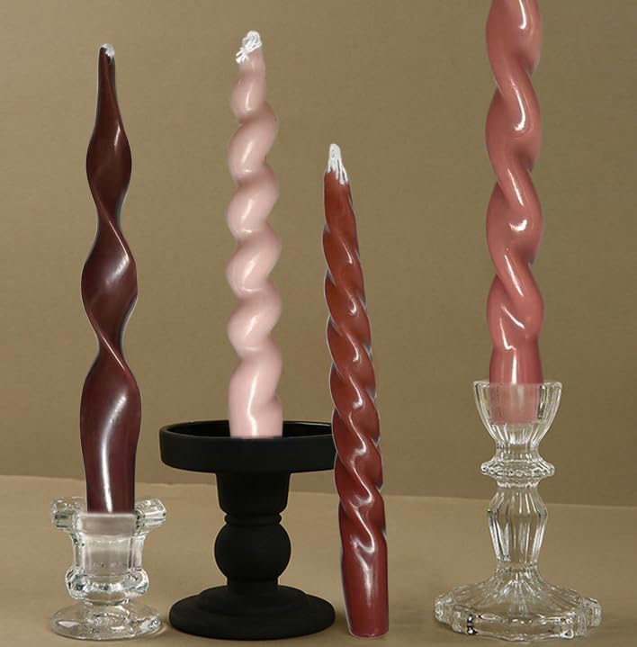 4Pcs Dark Brown Taper Candles 7.87in, Spiral Twisted Fall Candlesticks - Image 4