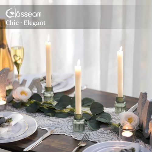 Glasseam Taper Glass Candlestick Holders: 2 Pcs Vintage Green for Christmas - Image 3