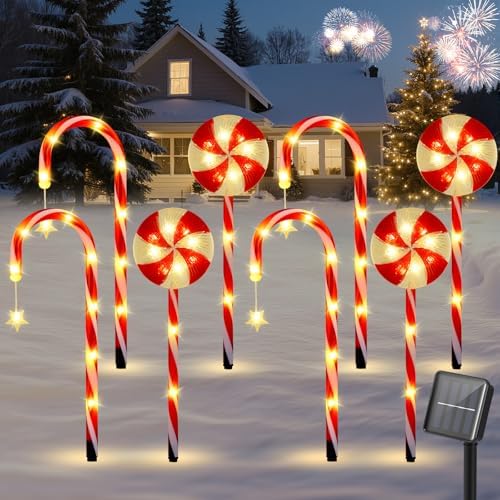 Luxspire Christmas Pathway Lights Outdoor, 8 Pack Solar Candy Cane Lights by Luxspire