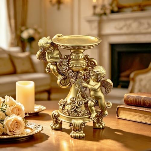 Vintage Angel Candle Holder Figurine Resin Golden Decor Holiday Home Gifts - Image 4