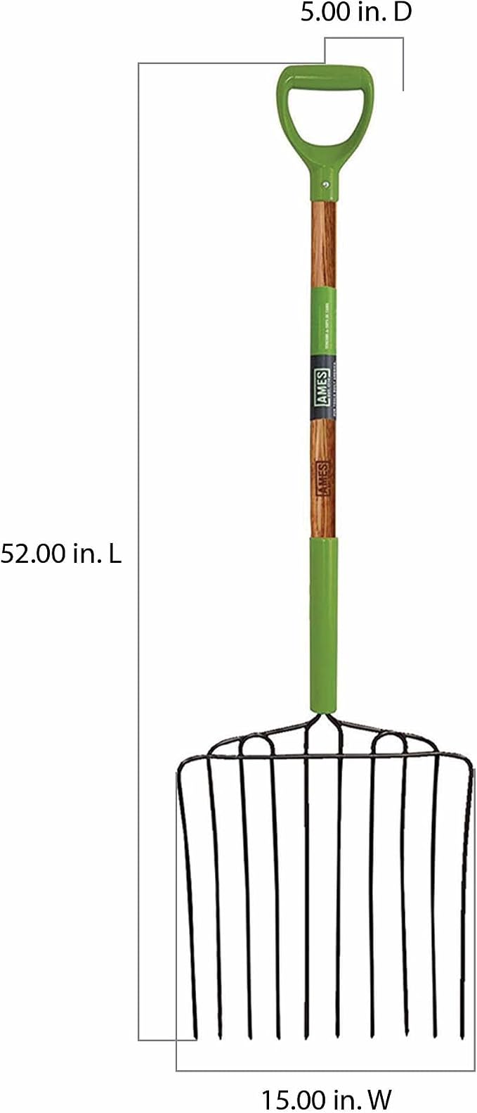 AMES 2827000 10-Tine Welded Steel Ensilage Fork with Hardwood Handle and D-Grip, 52-Inch, Brown