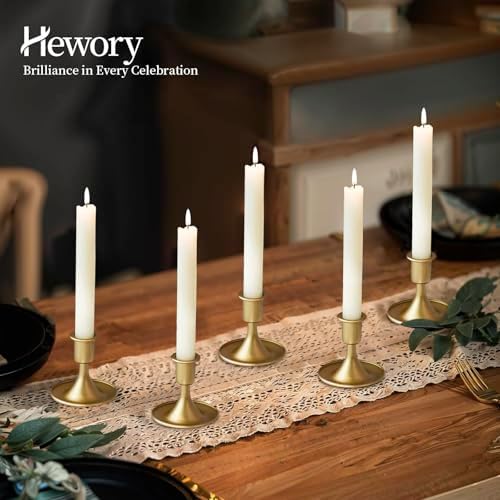 Gold Taper Candle Holder Set of 2, Hewory Short Skinny Brass Candlestick Holders, Vintage Small Low Metal Candles Sticks for Wedding Centerpieces Christmas Birthday Party Holiday Dinning Table Decor - Image 6