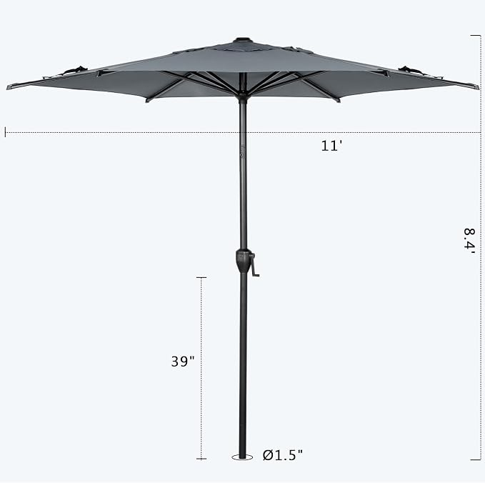 Abba Patio 11FT Lyon Outdoor Patio Umbrella Outdoor Table Umbrella with Push Button Tilt and Crank Market Umbrella 8 Sturdy Ribs UV Protection Waterproof for Garden Deck Backyard Pool Grey