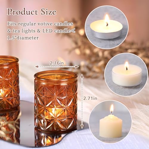 24Pcs Vintage Amber Votive Candle Holders, Amber Glass Tea Lights Candle Holder for Wedding Table Centerpiece,Vintage Boho Party Home Fall Decor,Thanksgiving and Christmas - Image 6