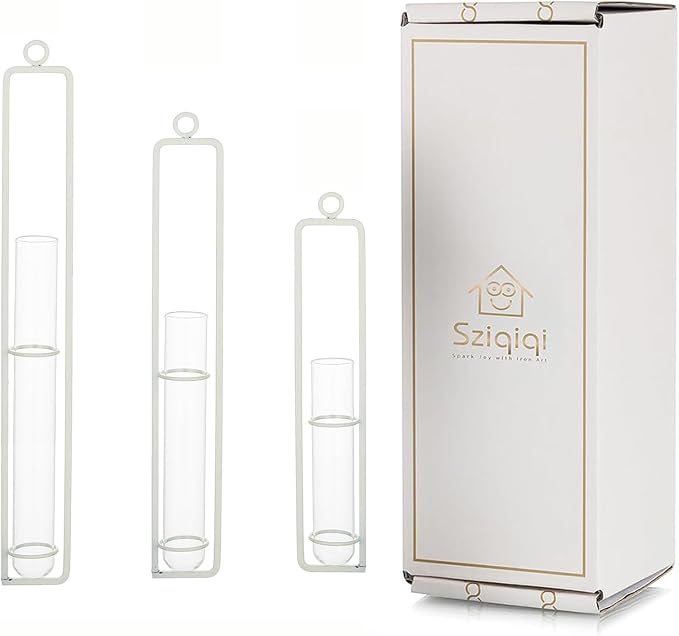 Sziqiqi Hanging Clear Glass Propagation Station Tube Vases for Cuttings, Buds, Greenery Hydroponic Plant Propagation Home Balcony Bath Wall Decoration Floral Container Set of 3 Ivory