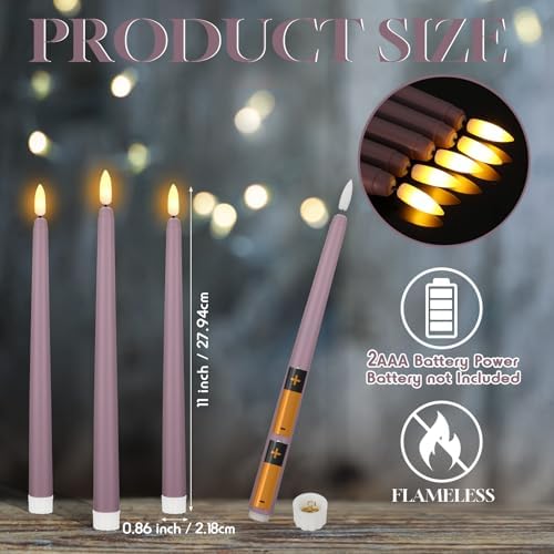 Macarrie 24 Packs Flameless Taper Candles Battery LED 11",Light Purple - Image 3