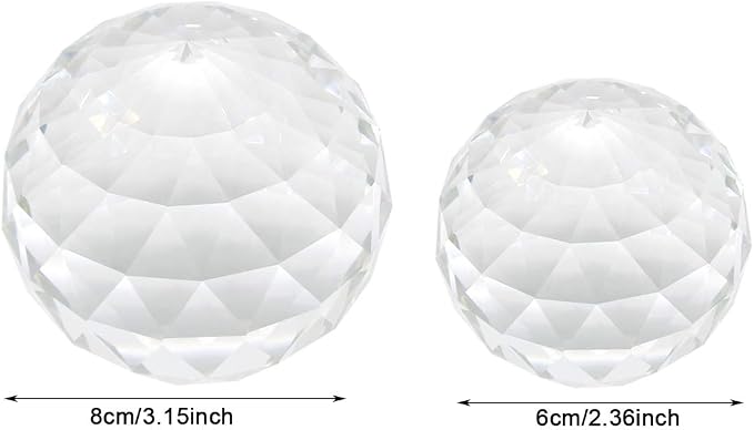 2 Pack Clear Crystal Ball Prism Window Rainbow Maker Window Prisms Suncatcher for Feng Shui, (80mm+60mm)