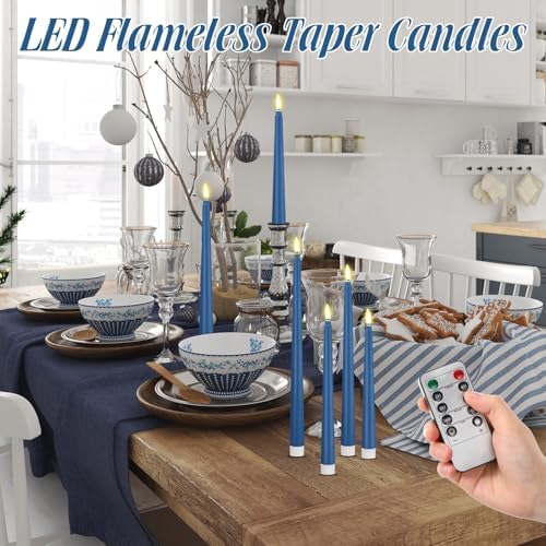 Rossesay 16 Pcs Blue Flameless Taper Candle with Remote Timer - Image 2