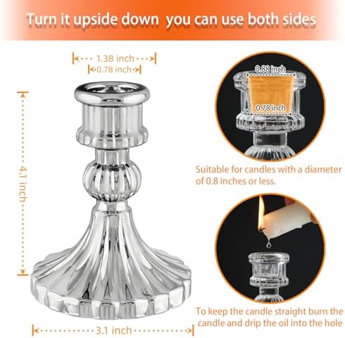 Silver Glass Candlestick Holders, Taper Candle Holders, Set of 6 - Image 2