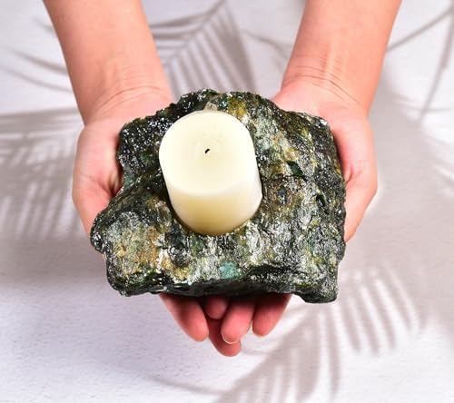 AMOYSTONE Emerald Rough Stone Candle Holder Heavy Natural Decor - Image 3