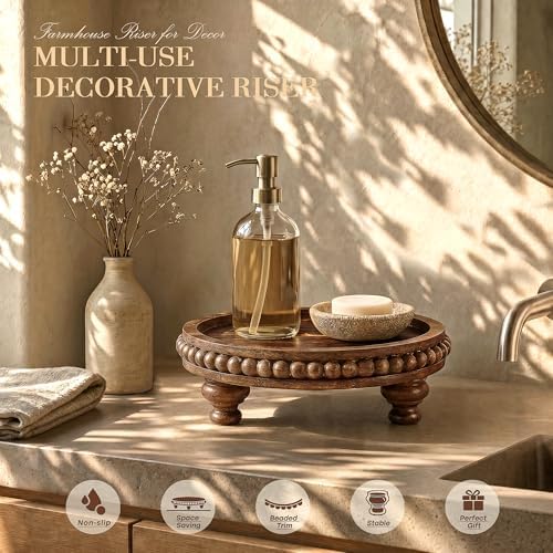 EOSAHR Beaded Wood Riser, Pedestal Stand for Bathroom Counter, VintageBrown - Image 5
