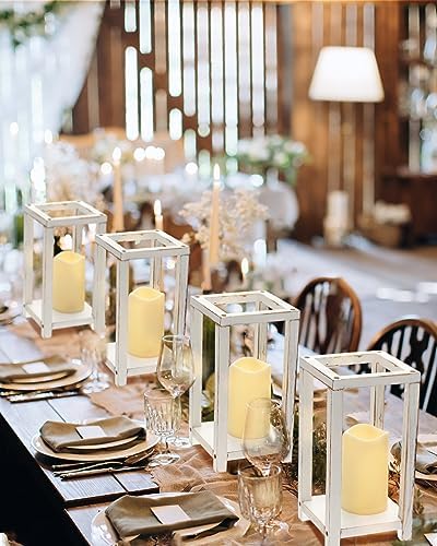 Huquary 8 Pcs Wooden Wedding Lantern Centerpiece for Table Decor, White - Image 5
