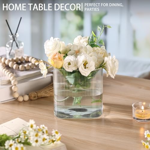 Square Clear Glass Vases Set of 6, 5" x 5" x 5" Flower Vases for Centerpieces, Square Vase for Centerpieces, Small Ribbed Flower Vases for Wedding, Party, Home Office Decoration - Image 5