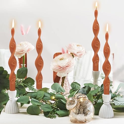 10 Inches Spiral Taper Candles Colorful Twisted Candle Dripless Long Candles, Handmade Candlesticks for Wedding Dinner Decor, Set of 4(Pumpkin) - Image 4