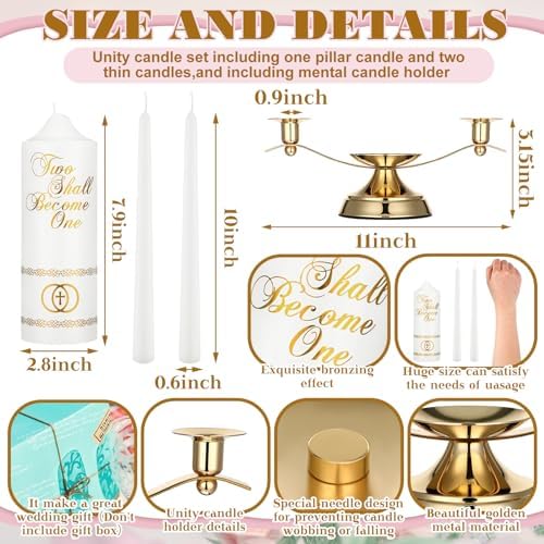 Irenare Unity Candles for Wedding Ceremony with Holder,Elegant - Image 3