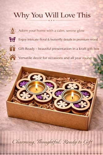 Wooden Tea Light Holder Set of 2 – Decorative Candle Tray, for Mom, Romantic Spa Décor, Home Candle Holder (Flower – Floral Serenity) - Image 3