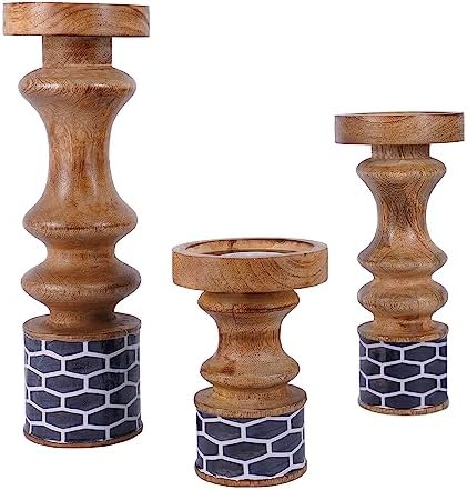 Mela Artisans Gramercy Mango Wood Candle Holders - Natural, Set of 3 by MelaArtisans