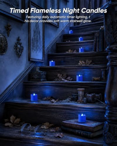 Homemory Blue Flameless LED Votive Tealight Candles & Timer Remote, 24Pack - Image 6