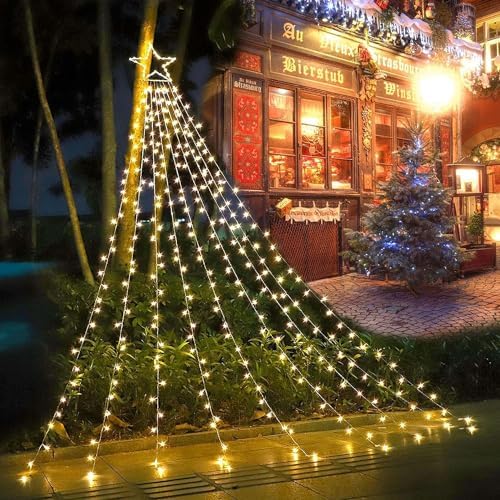 Outdoor Christmas Decorations Star String Lights, 320 LED 11.5 ft Waterfall Tree Lights with 8 Lighting Modes Christmas Star Lights for Indoor Outdoor Yard Home Festival Party Xmas New Year Decor by MINIAO