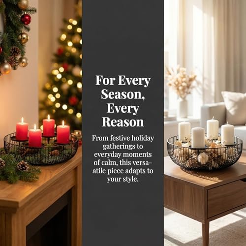 4-Tray Matte Black Candle Holder - Round Pillar Candle Holder for Fireplace Mantel, Dining Table Centerpiece, Modern Wire Basket Candle Stand for Home Decor, Wedding & Holiday Decorations - Image 6