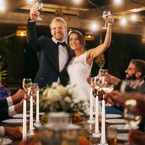 6 PCS Glass Taper Candle Holders Bulk Candlestick Holders Clear Short Tapered Candle Stick Holder Decor Set for Table Centerpiece Wedding Party Advent Christmas Home Decorations (6, Clear) - Image 7