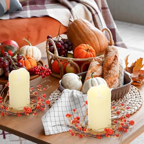 Daifunli 2 Pcs Fall Candle Rings Wreath for Pillar 3.5 Inch Bittersweet Pod | Vintage Autumn Candles Holder, Farmhouse Table Centerpiece, Mini Fall Cabinet Wreath, for Thanksgiving Autumn Kitchen Decor - Image 3