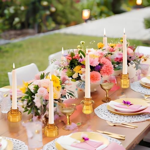 Glass Candlestick Holders, Taper Candle Holders, Set of 3, Amber - Image 5