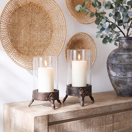Set of 2 Hurricane Glass Candle Holders, Glass Dome & Metal Base - Image 6