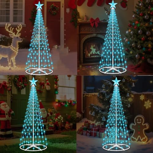 Outdoor Solar Christmas Tree Lights, 5FT Lighted Artificial Cone Tree - Image 6