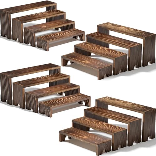 4 Set Wooden Tiered Risers Display Stands for Vendor Events,Stackable Wood Cupcake Display Stand,Farmhouse Decor Wood Dessert Table Display Set,Vendor Booth Display Items,Food Display Risers for Party by Unknown