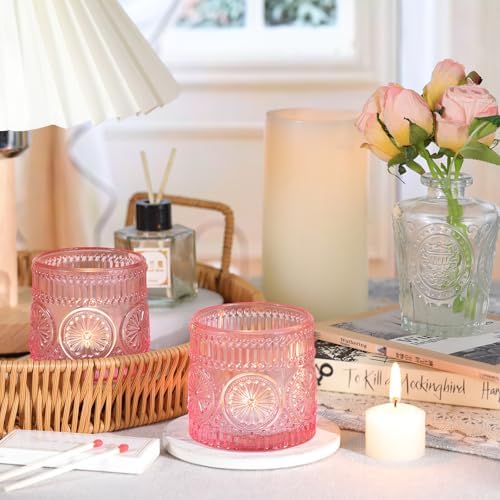 6Pcs Large Votive Candle Holders Pink Glass Tealight Candle Holders - Image 5