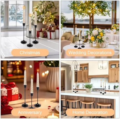 12pcs Black Candle Holder, Black Candlestick Holders Taper Candle Holders for Pillar Candles Sticks Holder Decor Halloween Christmas Decorations Candle Stick Holder Candelabros para Centros de Mesa - Image 7