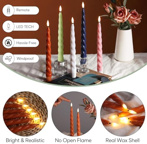 Burnt Orange Spiral Flameless Taper Candles with Remote Set of 6 - Image 4
