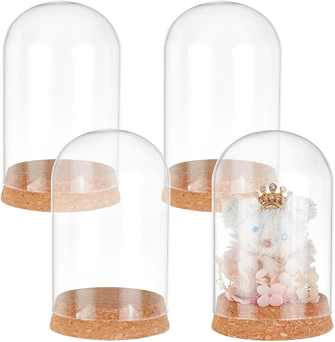 PH PandaHall 4pcs Cloche Glass Dome Clear Glass Display Dome with Cork Base Glass Decorative Jars Bottles for Display Collectibles Figurine Flower Storage Christmas Party Favor Decoration 3.15x5inch