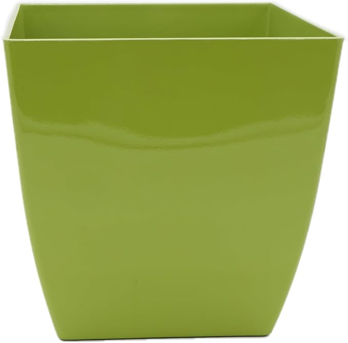 The HC Companies 8 Inch Aria Square Self Watering Planter - Plastic Plant Pot for Indoor Outdoor Plants Flowers Herbs, Glossy Green