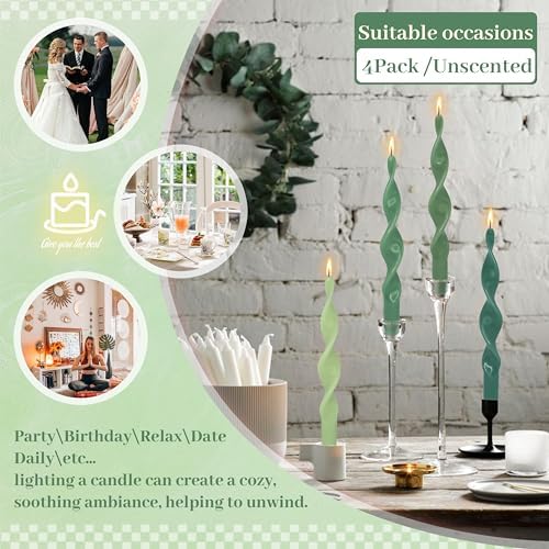 Unscented Spiral Taper Candles Candlesticks Gradient Green Odorless Twisted Candles 10 Inch Long Candles for Home Wedding Decor - Image 6